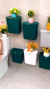 Thùng rác treo tường nắp lật đa năng di động dung tích 9l kích thước 26x 165 x 29cm treo hoặc dán tường tiện ích N007