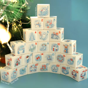 24pcs Christmas Advent Calendar Number Boxes Pink Blue Candy Treat Boxes Countdown to Christmas Gift Box for Holiday Xmas Party