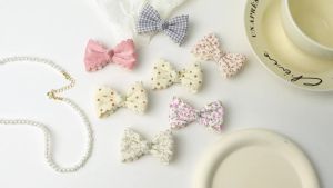 2pcs/set Cute Cotton Plaid Flower Prints Bow Hair Clips Baby Girls Summer Bowknot Hairgrips Barrettes Headwear Hair Accessories