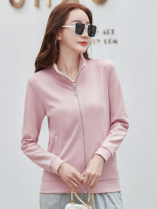 เสื้อสเวตเตอร์คอตั้งคอตตอนบางฤดูใบไม้ผลิและฤดูใบไม้ร่วงสำหรับผู้หญิง แจ็คเก็ตคาร์ดิแกนแบบเปิดด้วยซิปแบบลำลองและแฟชั่น