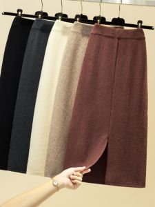 Brand Discount Spring Autumn Open-Knit Solid Color Half Skirt Wrap around Womens Skirts Korean Style High Waist Midi Skirt
