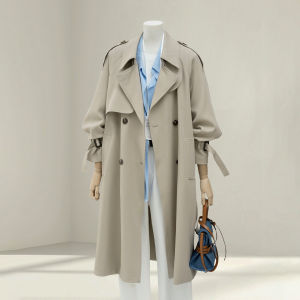 Milky Apricot Color Womens Mid-Length Coat British Style Spring Autumn New Fashion High-End Feelings Windbreaker Jacket