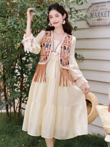 Artistic Wild Cherry Blossom Long Dress Skirt Set Womens Unique Design Sensation Holiday Style Midi Skirt with Blouse