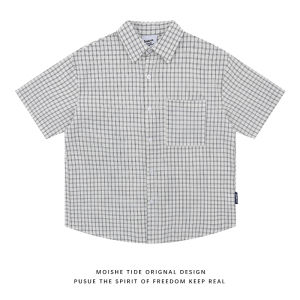 เสื้อเชิ้ตแขนสั้นลายสก็อตหลวมๆ สำหรับฤดูร้อน ทรงหลวมๆ สไตล์อเมริกัน สำหรับผู้ชายและผู้หญิง ทรงหลวมๆ ทรงหลวมๆ ทรงหลวมๆ