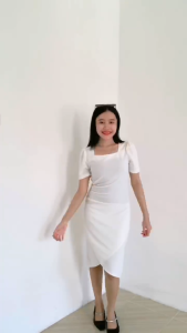 white dress summer midi puff sleeve dress for women plus size L korean long elegant white graduation