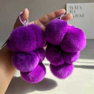 Ultra-Cute Purple Rabbit Fur Grape Car Keychain Pendant Plush Ball Bag Decorations Automobile Key Holder Accessory