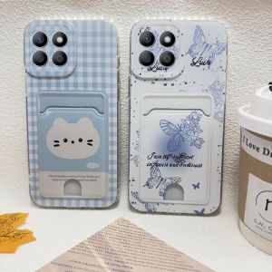 Card Holder Phone Case Honor X8C X6b X7b X8b X9b X9a X8a X7a X6a 4G 5G New Fresh Retro Cat Butterfly Love English Bunny Casing Ultra-thin Silicone Soft Cover 2025