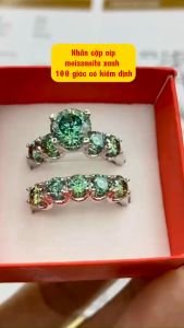 Nhẫn Moissanite Mỹ D/FL màu xanh lá 100giác kiểm định GRA và có mã số cạnh riêng cho từng viên Nhẫn bạc nữ xi bạch kim 5 hột Nhẫn đính full kim cương nhân tạo đá moissanite đẹp - KIM LỘC PHÁT N5HMX100