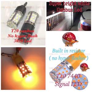 T20 7440 built in resistor signal reverse drl white amber LED 3030 no hyper flashing no error