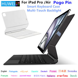 HUWEI Pogo Pin Magic Keyboard for iPad Pro 11 12.9 13 inch M4 M3 M2 Air 5th 4th 6th 7th Gen Multi-Touch Smart Case Cover Folio