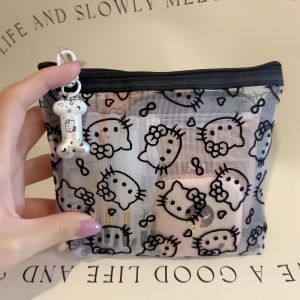 Sanrio | Kawaii Lace Hello Kitty Cosmetic Bag Cute Vintage Coin Purse Black Mesh Storage Bag Portable Makeup Bag Gift