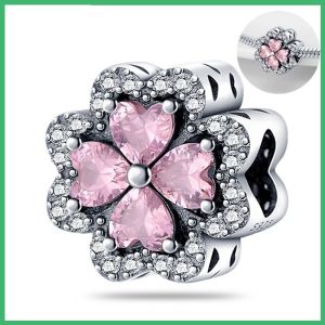 Bạc 925 Tình Yêu Cỏ Ba Lá Quyến Rũ Mặt Dây Chuyền Đính Đá Cubic Zirconia Cho DIY Vòng Tay Vòng Cổ Phong Cách Cổ Điển Món Quà Trang Sức Cho Cô Nàng