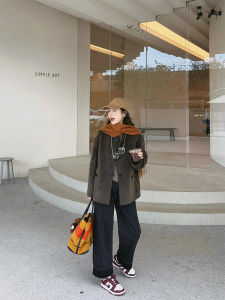 YUFUQING | เสื้อโค้ทขนสัตว์แบบสวมคอวี แขนยาว สไตล์ยุโรป เสื้อคลุมกันหนาวแบบสวมสบาย สไตล์ลำลอง ฤดูใบไม้ร่วง/ฤดูหนาว