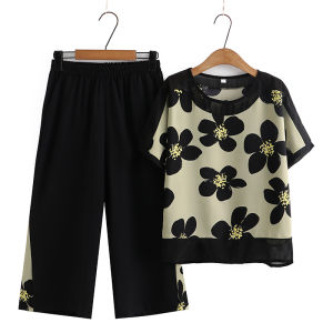 Elegant Midlife Mom Summer Outfit Set Short Sleeve T-Shirt Womens Style Fashionable round Neck Two-Piece Suit Lightweight Loose Fit