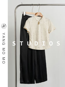 New Chinese Style National Trend Weathered Cheongsam Short Sleeve T-Shirt Straight Leg Pants Set Women Summer Outfit Complete