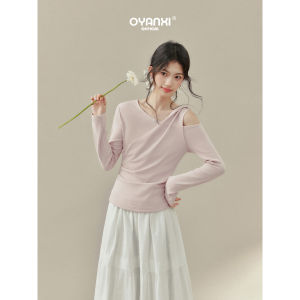 OUYANGXI | Áo Thun Dài Tay Asymmetric Pink Off-Shoulder