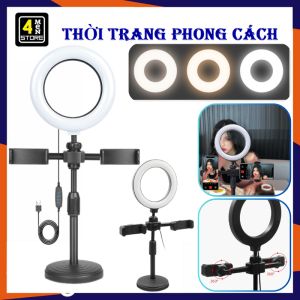 Đèn Livestream Để Bàn Kèm 2 Kẹp Điện Thoại 3 Chế Độ Sáng - Gậy Selfie  Giá Đỡ Điện Thoại Xoay 360 Độ Giúp Quay Video Make Up Đa Năng Cao Cấp