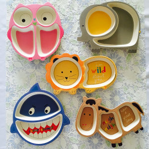 Childrens Bamboo Fiber Dinnerware Cartoon Baby Food Bowl Nursery Supplementary Food Plate Infant Separation Dish COECO
