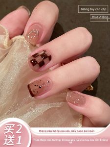 MONLEYTA | Nhựa giả móng tay thời trang mùa hè 2025 Nhựa ngắn và trung bình trong suốt Pháp mới của MONLEYTA N385 Mực vũ trụ