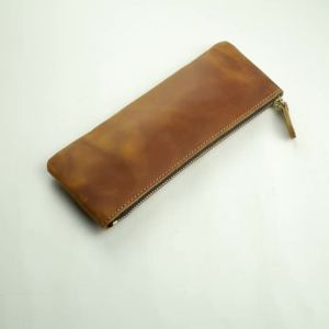 Vintage Da Thật Chính Hãng Da Có Dây Kéo Đựng Bút Da Bò Đồ Dùng Văn Phòng Phẩm Người Tổ Chức Bút Để Dụng Cụ Viết Túi Phụ Kiện Du Lịch