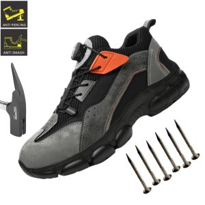 Rotary Buckle Work Sneakers Protective Shoes Lightweight Safety Shoes Puncture-Proof Anti-smash Men Steel Toe Shoes Work Boots
