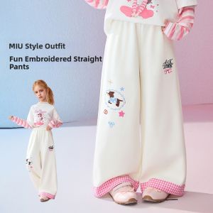 Ask Junior | Autumn/Spring New Girls Trousers Flower Embroidered Leisure Pants
