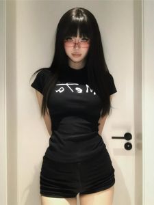 Pure Cotton Short-Sleeved T-shirt for Women with American Style Spicy Girl Design Printed Letter Pattern Summer New Arrival Thin Section Crewneck