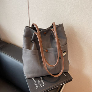 Large Capacity Canvas Tote Bag Embroidered Casual Commuter Single Shoulder Womens Bag Versatile Bucket Shape Backpack