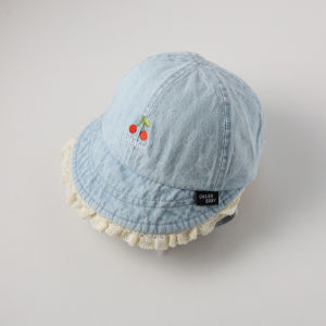 Spring Autumn Baby Hat Trendy Denim Large Brim Lace Trim Baseball Cap Princess Hat Soft Brim Childrens Hat Floral Detail
