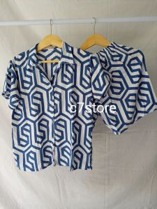 Baju Setelan Piyama Wanita Celana Pendek Lengan Pendek Geometric