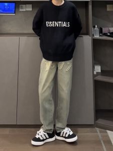 กางเกงยีนส์ทรงตรงหลวมๆ สำหรับผู้ชาย ปักลาย ทรงหลวม สไตล์ฮิปฮอป สตรีทสไตล์ อเมริกัน กางเกงยีนส์ทรงตรงสำหรับผู้ชาย