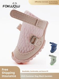 Fokwow Dog Shoes Breathable Anti-slip Prevent Falling for Teddy Bichon Dog Autumn Cool Sandals Comfortable Pet Footwear