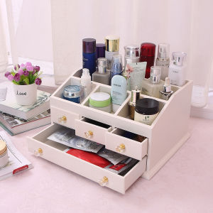ชั้นวางเครื่องสำอางแบบลิ้นจี่ขนาดใหญ่ ชั้นวางของสำหรับเครื่องสำอาง ครีม กระดาษชำระ กล่องเก็บของสำหรับโต๊ะแต่งหน้า ผลิตจากไม้