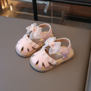 Princess Sandals for Girls Summer New Style Butterfly Knot Anti-Slip Rubber Bottom PU Material Upgraded Version of School Shoes