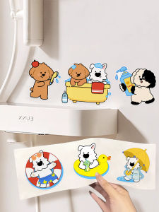 Adorable Dog Bathroom Wall Stickers Waterproof Tile Wall Paper Self Adhesive Moisture Proof Renovation for Bathroom Toilet
