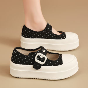 SHIYAN | Thick Sole Mary Jane Shoes One Strap Round Toe Canvas Shoes