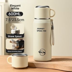 BIZE | Insulated Stainless Steel Double-drink Straw Coffee Cup for Women