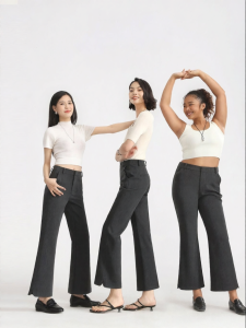 HIPPIE MISS | Slim Fit Short Legs Grey Flared Trousers Casual