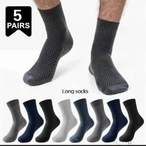 5 Pairs Mens Socks Classic Business Bamboo Fiber Sox Gift Crew Autumn Casual Dress Comfortable Breathable Compression Size38-44