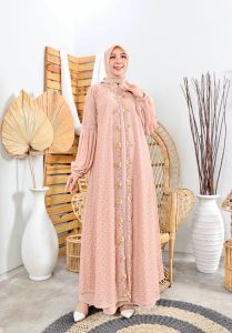 Gamis Katun Malika Abstrak Mix Ceruti Babydol Gamis Terbaru