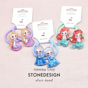Korean Style Childrens Hair Ties Cute Elsa Mermaid Princess Hair Bands Girls High Elasticity Non-Damaging Hair Elastic Hair Accessories