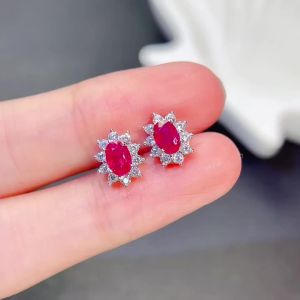 YULEM Silver 925 Natural 4x6mm Oval Cut Pink Ruby for Women Daily Wear Fine Ruby Earrings