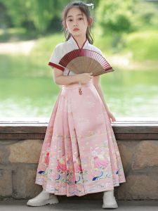 SUPIAN | ชุดเด็กสไตล์จีน ชุดฮันฟูฤดูใบไม้ร่วง/ฤดูหนาว ชุดกระโปรงม้าครึ่งตัวสำหรับเด็กผู้หญิง ชุดเด็กสไตล์จีน ชุดเด็กสไตล์จีน