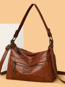 Fashionable Large Capacity Multi-Layer Soft Leather Womens Bag 2025 New Style Single Shoulder Crossbody Bag for Middle-Aged Mothers