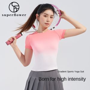 SUPERFLOWER Summer New Gradient bernafas pakaian Yoga wanita kasual kelajuan pengeringan pakaian sukan luar kecergasan kemeja t bernafas