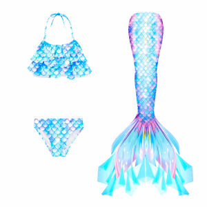 4PCS Girls Children Sparkle Mermaid Swimsuit With Monofin For Kids Height 100-155CM can be used as Birthday Party Dress Or Christmas gifts Costumes Flipper performance Bikini Grey Cheap