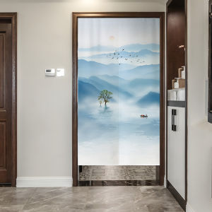 New Chinese Style Mountain Waterfall Door Curtain Living Room Entrance Hall Bathroom Partition Curtain Home Decorative Door Curtain