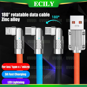 ECILY Cáp Sạc Type C 120W 6A Siêu Nhanh Usb C Đến C Sạc Nhanh Silicone Lỏng Cáp Dữ Liệu Dây Xoay 180 ° Giao Diện Type C