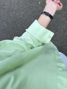 Elegant Green Cotton Shirt Womens Long Sleeve Loose Fit Spring Autumn New Style Stylish Outerwear Korean Style Button Detail