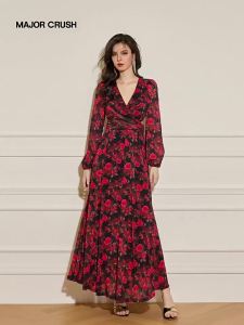 Vintage Red and Black Contrasting Monet Print Dress